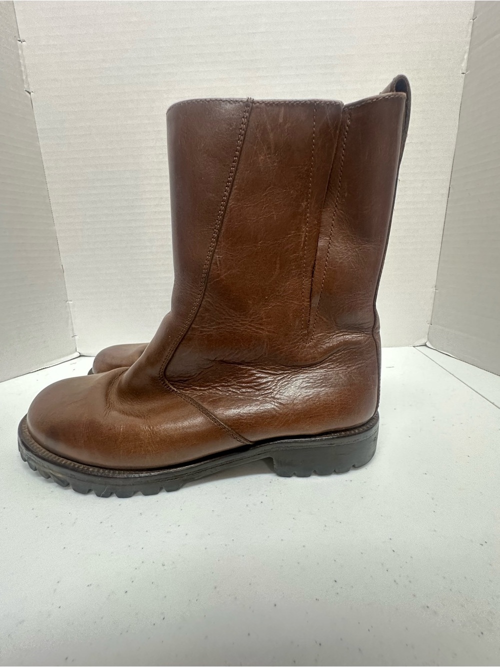 Cole Haan Women’s Brown Leather Shearling Lined Pull-On Boots Size 9B Lug Sole